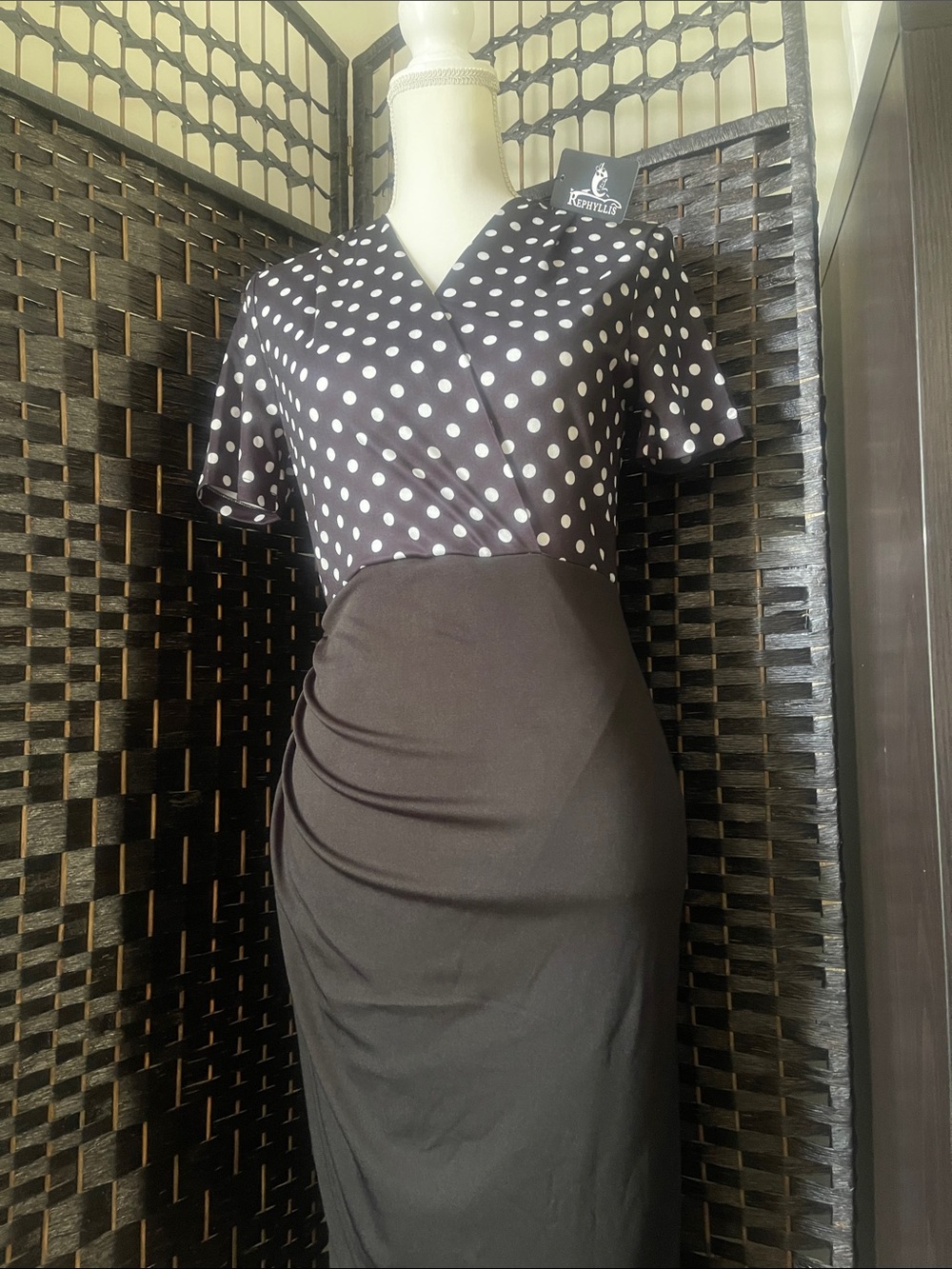 Classic Black Polka Dot Wrap Dress - Picture 3 of 5
